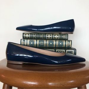 Like New J. Crew Size 7.5 Navy Blue Patent Leather Pointed Toe Flats